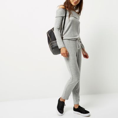 Grey marl cosy bardot jumpsuit